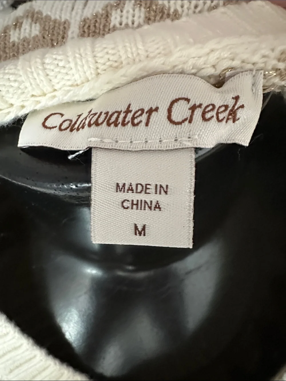 Coldwater Creek EUC cream & metallic thread sweater. Size Medium, Cotton/acrylic